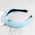 Sky blue wide knotted headband with ribbed fabric texture for stylish women accessory - Sky Blue No.1