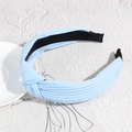 Fashionable light blue knotted wide headband made of soft ribbed knit fabric - Light Blue