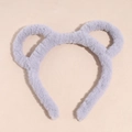 Détail du serre-tête oreilles d'ours en peluche avec texture douce en fausse fourrure - Gris