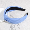 Knotted light blue ribbed knit headband with top twist design for women - Blue Purple