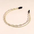 Detail of a double-layered gold metal headband with twisted chain and protective ends - Double Row Wave