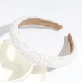Elegant white beaded sponge headband with Baroque style for a high cranial top look - White