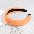 Orange ribbed knitted headband with knotted top design for women fashion accessory - Neon Orange