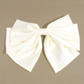 Elegant oversized ivory satin bow hair clip with smooth silk texture for women - Ivory