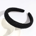 Elegant black beaded wide headband with baroque sponge padding for hair volume - Solid Black