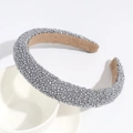 Elegant wide sponge headband with silver-grey faux pearls and soft velvet lining - Grey