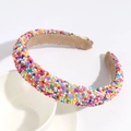 Baroque style wide sponge headband with colorful micro beads for a high crown look - Colorful