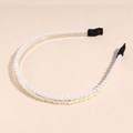 Detail of double-layer headband with white faux pearls and yellow beaded texture - Double-Row Pearls