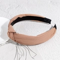 Fashionable camel knitted knotted headband with ribbed texture and wide-side design for women - Tan