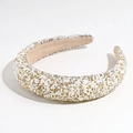 Baroque style pearl sponge headband with gold and silver rhinestones for women - 3.5cm Wide Brim Pearl Rhinestone / Yellow