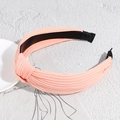Fashionable salmon pink knotted wide headband made of textured knitted fabric for women - Light Orange