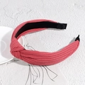 Knotted wide headband in red ribbed knit fabric for stylish hair styling - Dark Red