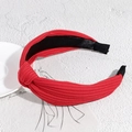 Fashionable red ribbed knit knotted headband with wide cross design for women - True Red