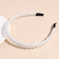 Close-up of beaded headband with aurora crystal rhinestones on white fabric wrap - White