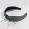 Dark grey knitted knotted headband with vertical stripe texture and wide fashion design - Dark Gray