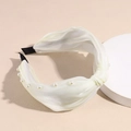 Serre-tête en satin blanc crème avec nœud et perles élégantes pour un style de cheveux chic - Blanc
