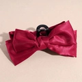 Elegant large burgundy silk bow hair claw clip with smooth satin finish for women - Red