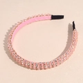 Detail of light pink beaded headband with sparkling crystals and a faux leather finish - Pink