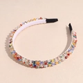 Detail of colorful crystal beaded headband with multi-colored glass stones and anti-slip lining - Colorful