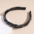 Detail van de antislip tanden en de gevlochten strass textuur van deze haarband - Zwart