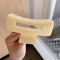 Creamy rectangular hollow hair claw clip with glossy finish for thick hair - Square (Jelly Beige Square Claw Clip) / Jelly Beige