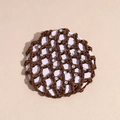 Close-up of brown bun cover hair net with sparkling white rhinestones on purple base - Dark Brown