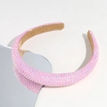 Détails d'un serre-tête large orné de strass colorés avec une doublure en daim doux - Rose