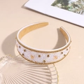 Sparkling wide headband with iridescent sequins and gold rhinestones for elegant hair styling - Shiny Rhinestone