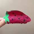 Chic strawberry shaped acrylic hair claw clip in vibrant magenta and green leaf design - Graffiti Strawberry