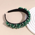 Detail view of Baroque headband featuring green crystals and diamond metal beads - Green