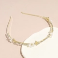 Elegante cerchietto dorato con farfalle e fiori decorato con strass per capelli - Oro