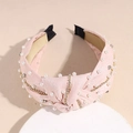 Cerchietto intrecciato in tessuto rosa con perle bianche e strass scintillanti - Rosa