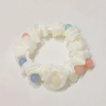 Chouchou en organza blanc avec perles pastel colorées pour coiffure style coréen - Blanc