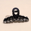 Elegant black resin hair claw clip with sparkling grey crystals for thick hair - Black