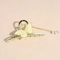Detailed view of elegant gold butterfly hair claw clip with hanging pearl tassel accents - Butterfly with Tassel Style / Butterfly Claw