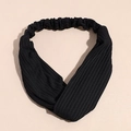 Fascia per capelli in maglia a coste nera con nodo incrociato per yoga e cura del viso - Nero