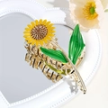 Elegant gold metal sunflower hair claw clip with yellow petals and brown rhinestones - Sunflower Style