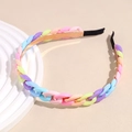 Detail of candy-colored chain headband with gold metal frame and macaron color links - Candy Color Chain
