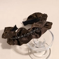 Elegant coffee brown velvet headband with ruffles and glittering rhinestones in a wide design - Brown