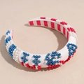 Cerchietto imbottito bianco con strisce rosse e design in perle USA per eventi patriottici - Stile USA con Perline Artificiali
