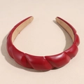 Detail of red PU leather braided headband featuring thick twisted design and non-slip lining - Red