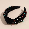 Primer plano de la diadema navideña de terciopelo con cuentas de colores y brillo - Terciopelo Negro