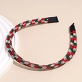 Detalle de diadema navideña de doble capa con diamantes de imitación rojos, verdes y blancos - Diadema de doble fila de diamantes de imitación