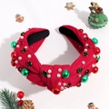 Diadema navideña ancha roja con perlas y pedrería de colores para mujer festiva - Rojo