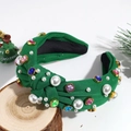 Diadema navideña verde con piedras preciosas de colores y perlas para mujer y niña - Verde Esmeralda con Joya y Perla