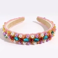 Detail of baroque crystal headband with colorful pearls and glass gemstones - Pink