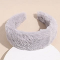 Close-up of thick plush faux rabbit fur headband in elegant light grey color - Light Gray