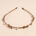 Serre-tête élégant en velours marron avec perles et nœuds pour femmes et filles - Style Nœud Khaki / Kaki