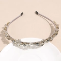 Detailed view of luxury crystal headband with smoke grey gems and comfortable non-slip ends - Gray
