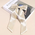 Dettaglio del fermaglio per capelli con fiocco in raso champagne e lunghi nastri - Champagne